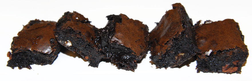 row of 5 dark chocolate brownies